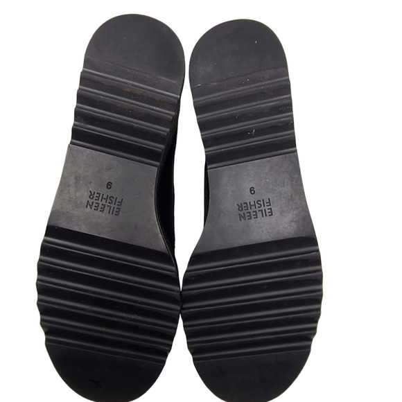 EILEEN FISHER Zola Black Pebbled Leather Platform Wedge Oxford Women's 9 - Picture 10 of 13